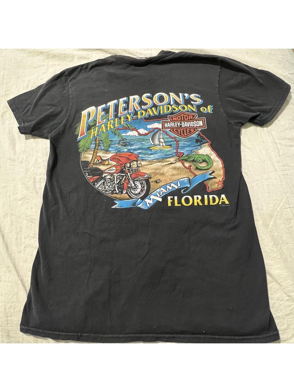 2002 Harley Davidson Women's Double Sided Florida Beach Biker Shirt Small Grunge